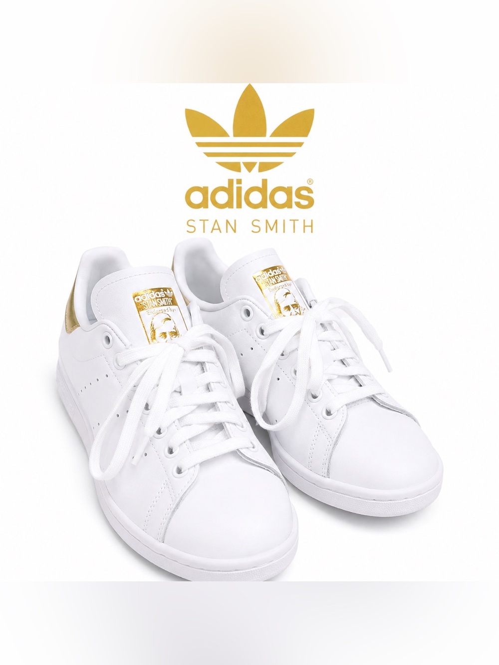 SPECIAL WHITE / GOLD ADIDAS STAN SMITH Sneaker Size 7.5